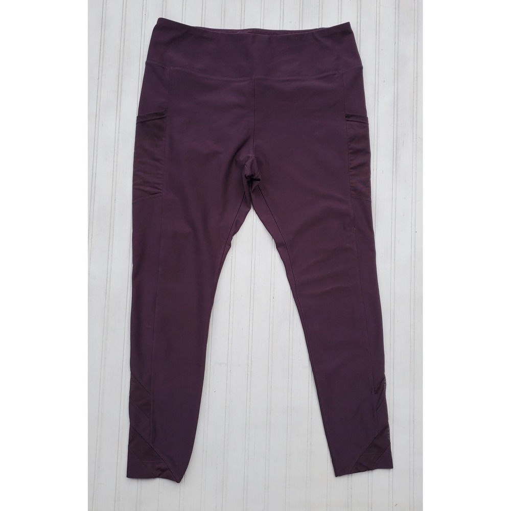 Mondetta Womens XL Plum Purple Mesh Panel Active‎ Leggings Side Pockets Workout